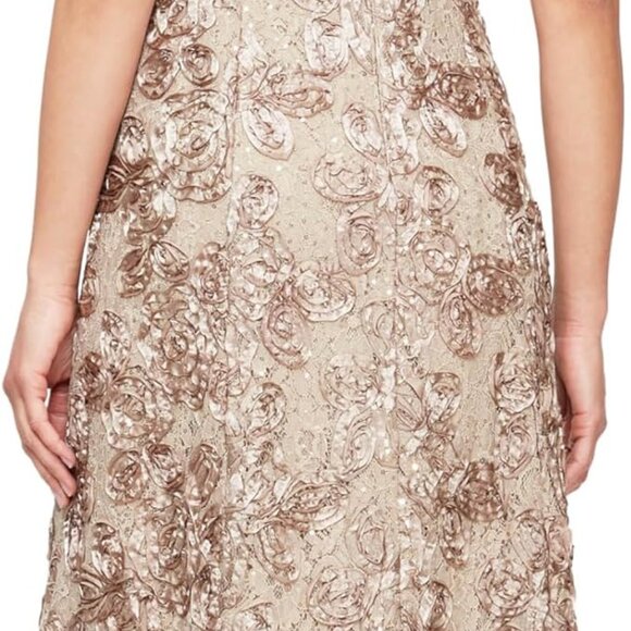 ALEX EVENINGS Audrey Rosette Lace Sequin Dress Size 14 Champagne Style 1121570 - Picture 4 of 15